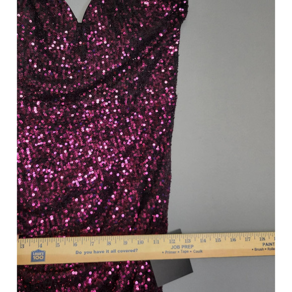 Lulus Dress Womens Medium Purple Sequin Strapless Asymmetrical Ruched Cocktail - Picture 10 of 16